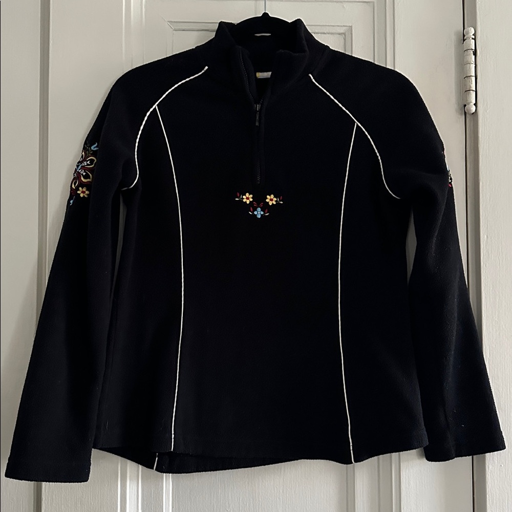 Women’s Hanna Andersson Black Alpine Fleece Embroidered Quarter Zip Pullover